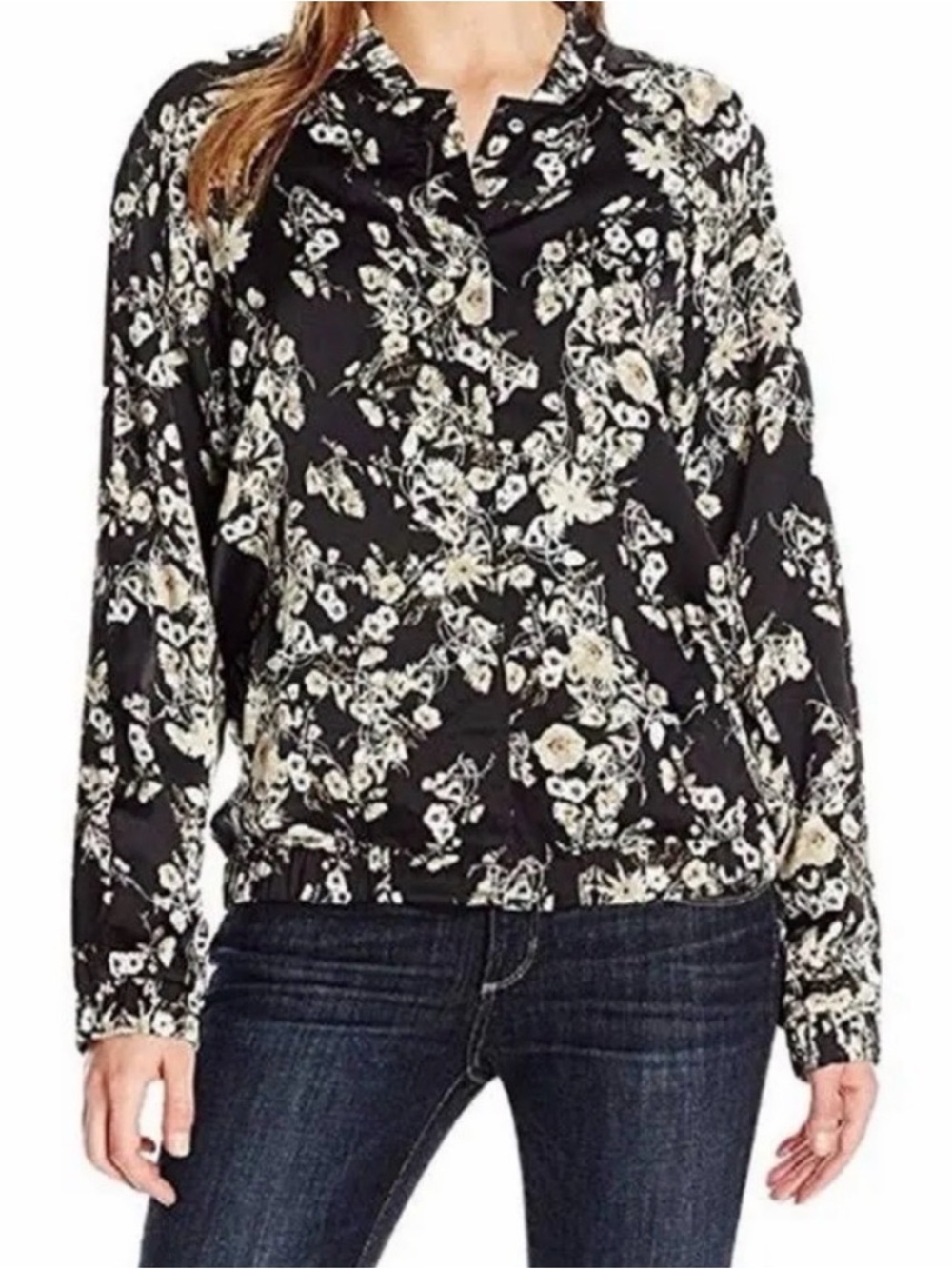 Guess Black Bomber Jacket with Cream Floral Print